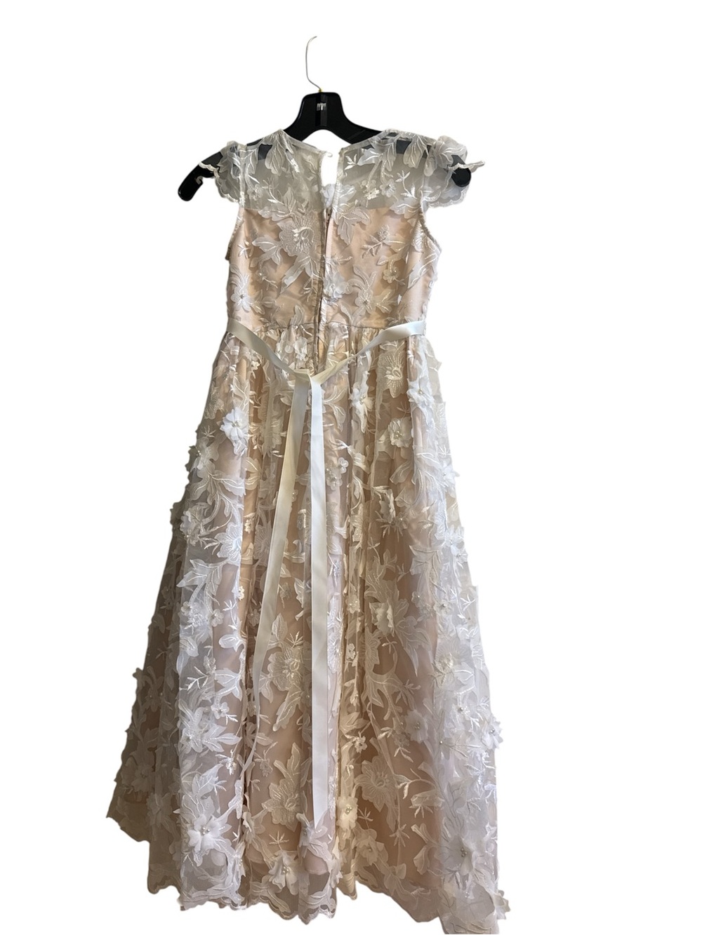 Rare Editions White Lace Dress w/ Taupe Lining Girls Size 8 NWT - Picture 2 of 11